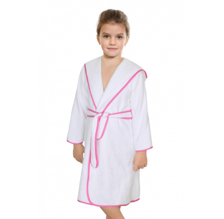 Detský froté župan biely s ružovou stuhou dievčatá 5-7 rokov
