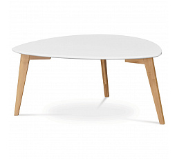 Konferenčný stôl 85x48x40 cm, vrchná doska MDF biela, nohy bambusový prírodný odtieň