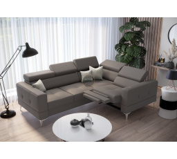 Rohová sedacia súprava TOSCANIA, relax s funkciou spania 185x250 prírodná koža - sivá, pravá