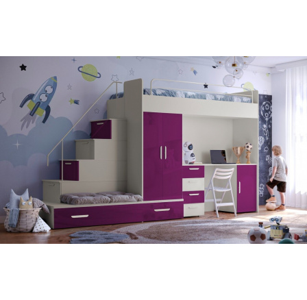 Vyvýšená posteľ PARADISE 5, Kašmír Fialová lesk