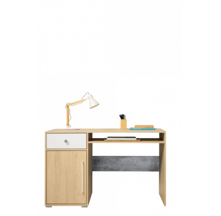 Písací stôl STEP - ST7, dub biskvitový/biely lux/betón