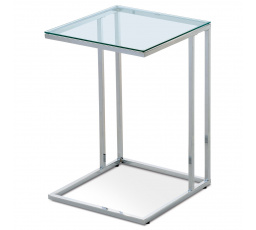 Bočný stolík 40x40x60 cm, sklenená doska, pochrómovaná kovová ponožka