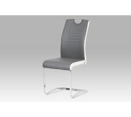 Jedálenská stolička chróm / koženka sivá s bielymi bokmi