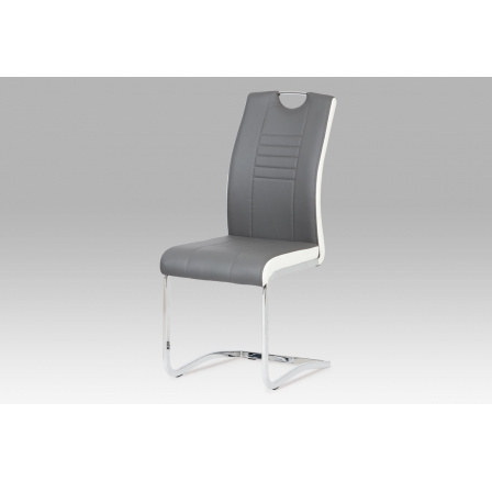 Jedálenská stolička chróm / koženka sivá s bielymi bokmi