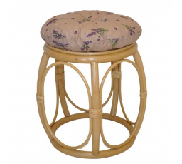Ratanová taburetka široká medová s polstrom motív levanduľa