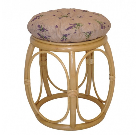 Ratanová taburetka široká medová s polstrom motív levanduľa