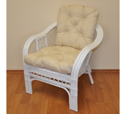 Ratanové kreslo Rio De Janeiro biele - poduška béžový melír