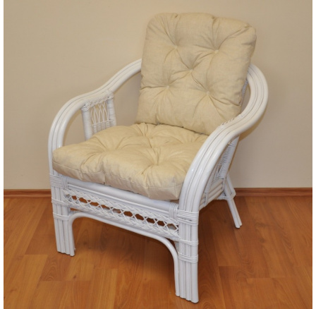 Ratanové kreslo Rio De Janeiro biele - poduška béžový melír