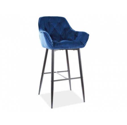 CHERRY H-1 Zamatová barová stolička, čierna/modrá Bluvel 86