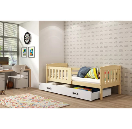 Detská posteľ KUBUS 80x190 cm so zásuvkou, s matracom, Prírodná/Biela