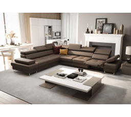 Rohová Kožená sedacia súprava s funkciou spania a relaxácie GALAXY MAX 350x280 cm - hnedá, ľavá