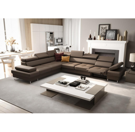 Rohová Kožená sedacia súprava s funkciou spania a relaxácie GALAXY MAX 350x280 cm - hnedá, ľavá Rohová Kožená sedacia súprava s funkciou spania a relaxácie GALAXY MAX 350x280 cm - hnedá, ľavá