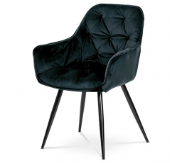 Jedálenská stolička, modro-čierne zamatové čalúnenie, kovová 4-nohá podnož, čierny lak