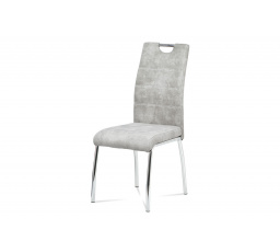 Jedálenská stolička čalúnená striebornou látkou COWBOY vo vintage koži, kovová štvornohá