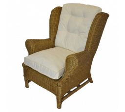 Ratanové kreslo ušiak medové polster biely FL