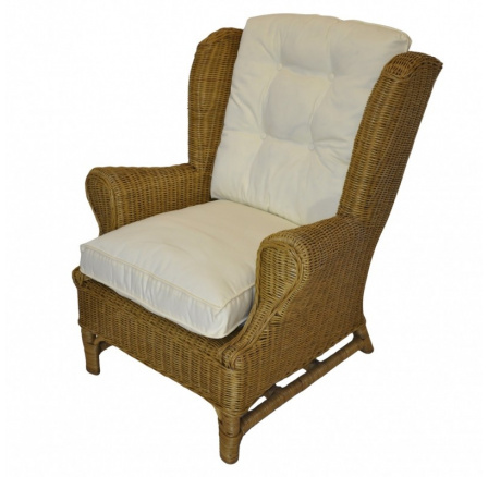 Ratanové kreslo ušiak medové polster biely FL Ratanové kreslo ušiak medové polster biely FL