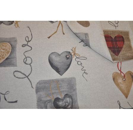Tkanina Mihra s motívom srdca LOVE - šírka 280 cm