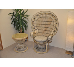 Ratanové kreslo King so stolíkom - béžové