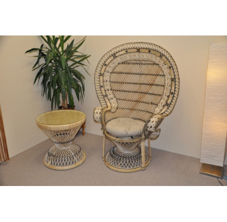 Ratanové kreslo King so stolíkom - béžové