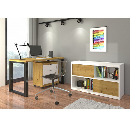 Písací stôl s kontajnerom MARO I Artisan+Čierna+Biela Písací stôl s kontajnerom MARO I Artisan+Čierna+Biela