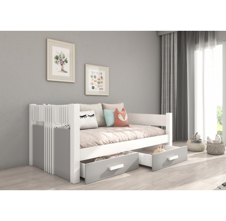 Jednolôžková posteľ BIBI s matracom 200x90 biela+sivá