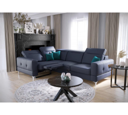 Rohová sedacia súprava MALIBU, relax prírodná koža 185x250 cm - ľavá, Modrá koža