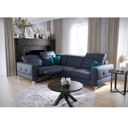 Rohová sedacia súprava MALIBU, relax prírodná koža 185x250 cm - ľavá, Modrá koža