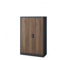 Kancelárska kovová skriňa KEVIN, 900 x 1400 x 400 mm, Eco Design: antracitová/orech