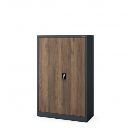 Kovová nízka uzamykateľná skriňa s policami KEVIN Eco Design, 900 x 1400 x 400 mm, Antracitová/orech Kovová nízka uzamykateľná skriňa s policami KEVIN Eco Design, 900 x 1400 x 400 mm, Antracitová/orech
