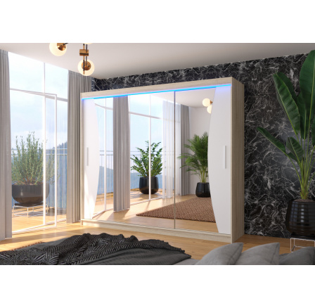 Posuvná skriňa so zrkadlom a LED osvetlením DIEGO 250 Sonoma+White