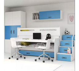 Poschodová posteľ s písacím stolom MAX 1 Modrá, 3 miestna, 80 X 200