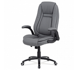 Kancelárske kreslo, sivé čalúnenie z ekokože, čierny kovový kríž, hojdací mechanizmus, v