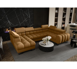 Rohová sedacia súprava ASPEN MAX II 195x350x170 cm prírodná koža - pravá, Koža horčicový mat