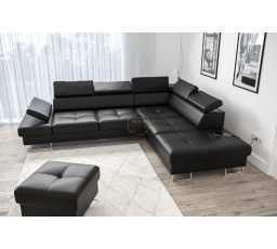 Rohová sedacia súprava GALAXY s funkciou spania 225x280 čierna prírodná koža LE MANS AKCIA - Pravá strana