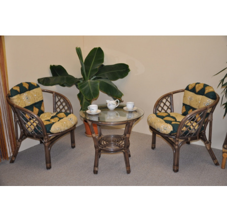 Ratanová pohovka Bahama hnedá 2+1 vankúš zelený motív Ratanová pohovka Bahama hnedá 2+1 vankúš zelený motív