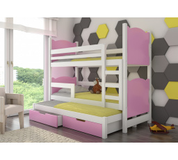 Trojposchodová posteľ s matracom LETICIA White+Pink