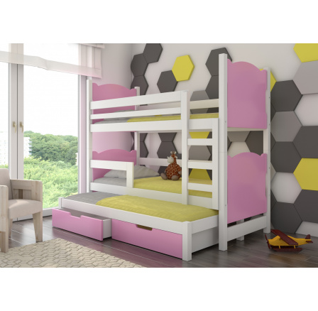 Trojposchodová posteľ s matracom LETICIA White+Pink