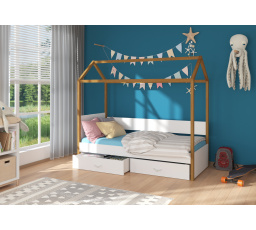 Chalupárska posteľ s matracom OTELLO 180x80 Dub+Biela