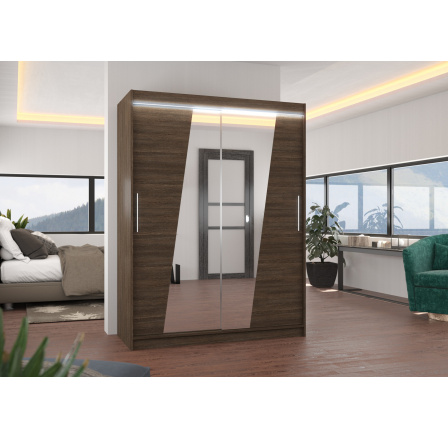 Posuvná skriňa so zrkadlom a LED osvetlením BOLTON 150 Choco+Choco