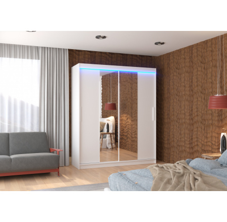 Posuvná skriňa so zrkadlom a LED osvetlením DALLAS 180 Biela+Biela Posuvná skriňa so zrkadlom a LED osvetlením DALLAS 180 Biela+Biela