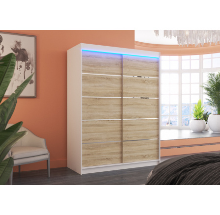 Posuvná skriňa s LED osvetlením LUFT 150 Biela+Sonoma