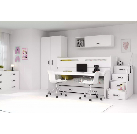 Poschodová posteľ s písacím stolom MAX 1 Biela, 3 miestna, 80 X 200