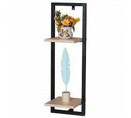 Nástenná polica 25x20x75 cm, MDF, dekor dub, čierny matný kov