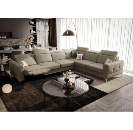 Rohová sedacia súprava MALIBU MAX, relax 320x250 prírodná koža - ľavá, Béžová koža