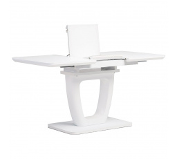 Jedálenský stôl 110+40x75 cm, biela sklenená doska 4 mm, MDF, biely matný lak