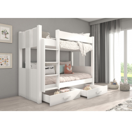 Poschodová posteľ s matracom ARTA 180x80 Biela+Biela
