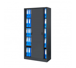 Kancelárska kovová skriňa s posuvnými dverami KUBA, 900 x 1850 x 400 mm, antracitová