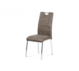 Jedálenská stolička, čalúnenie hnedá látka COWBOY vo vintage koži, biele prešívanie, kov