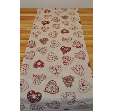 Obrus bežec 40x170 červené srdce motív