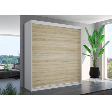 Šatníková skriňa s posuvnými dverami TERECIA 200 Biela+Sonoma